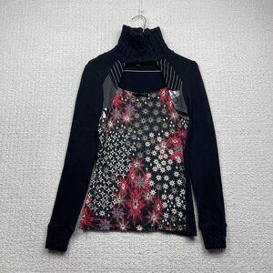 Y2K Myco Anna Long sleeve Top Boho Artsy Mock Neck Abstract Art AOP Wom M